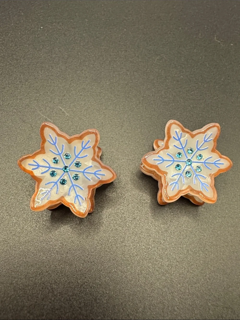 Snowflake Gingerbread Hair Clip - Blue Crystal Accents set of 2